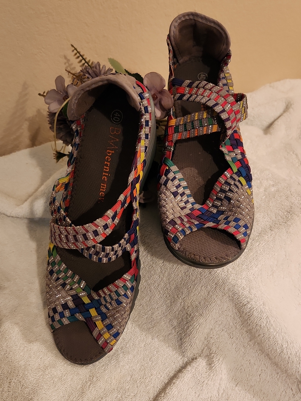 bernie mev. Multicolor Braided Elastic Strap Sandals